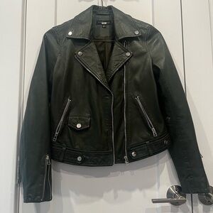 Slate & Willow Army Green Genuine Leather Moto Jacket (Size S)